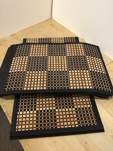 Set/10 Black/Brown Sq Stitched Napkin w/Runner