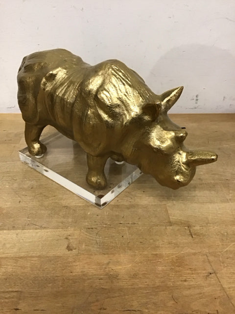 13"x8" Gold Rhino W/Lucite Base Sculpture