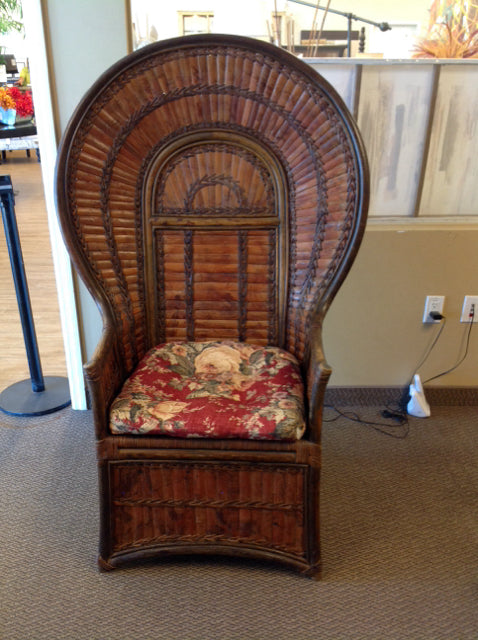 High Back Rattan Chair w/Cushion