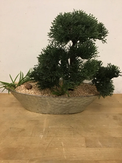 15"x13" Faux Bonsai Tree In Metal Planter