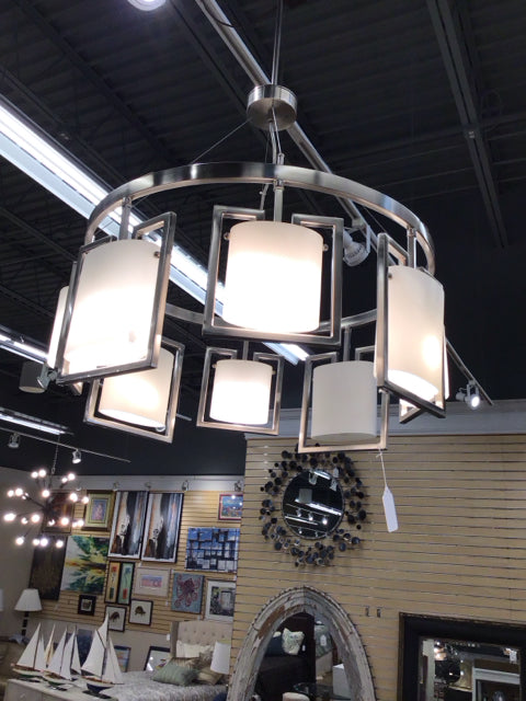 Squaretube Hanging Polished Nickel Chandelier