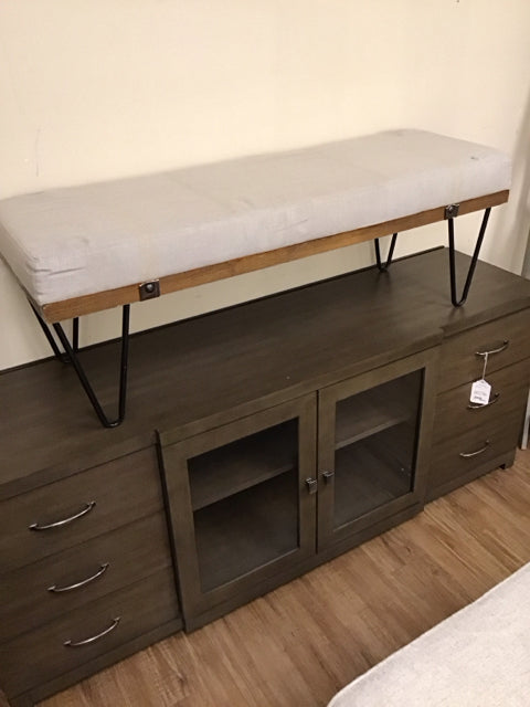 Tan Upholstered & Metal Bench