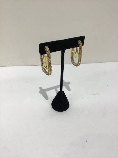 LV Style Gold Earrings w/Rhinestone