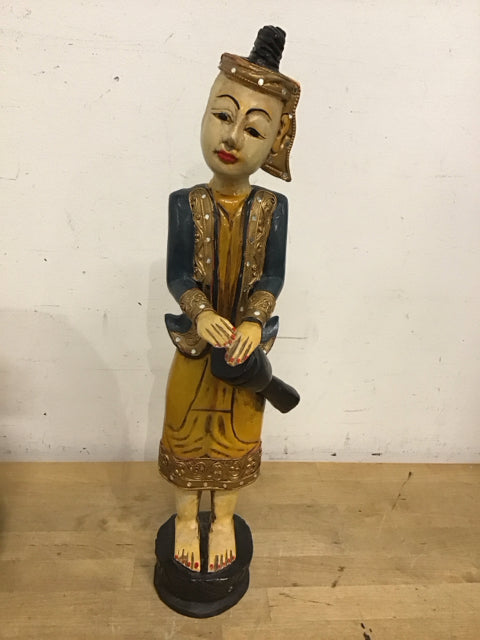 21" Asian Wood Carved DrummerStatue