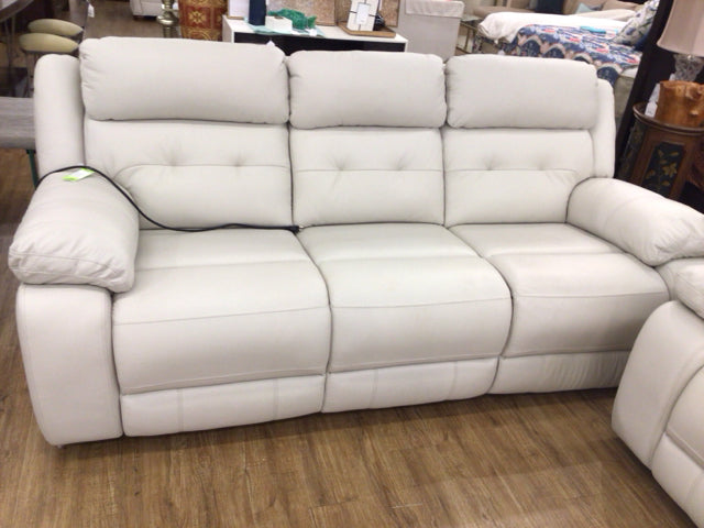 White Leather Dual Power Reclining Sofa