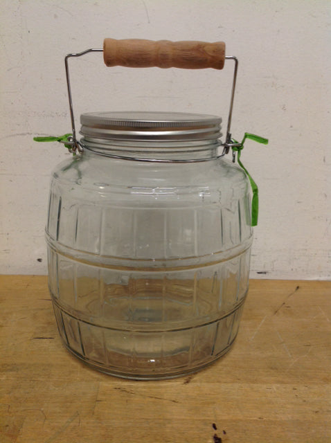 8.5" Glass Barrel Shaped Jar w/Lid