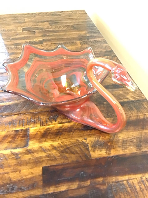 16" L Orange Ribbon Glass Dish