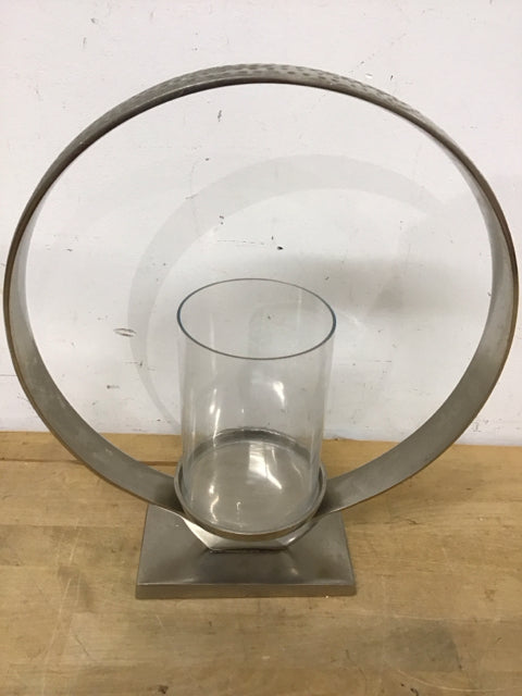 15" Z Gallerie Silver Hammered Sphere Glass Hurricane