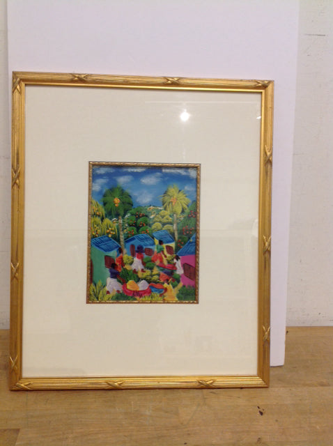 21x18 Framed Haitian Painted Art on Canvas