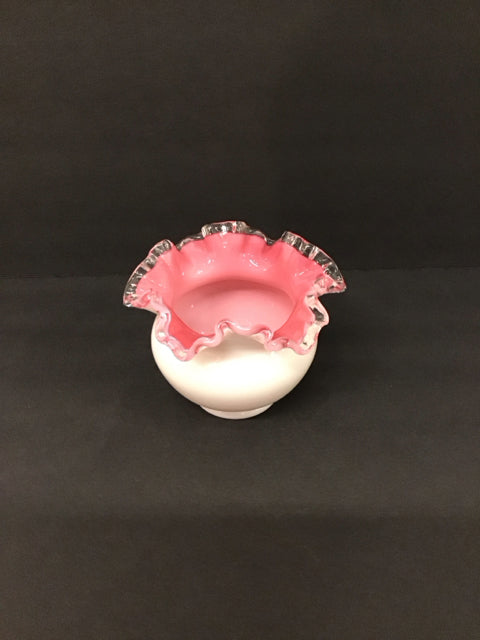 5" Frilly Pink/White Glass Bowl