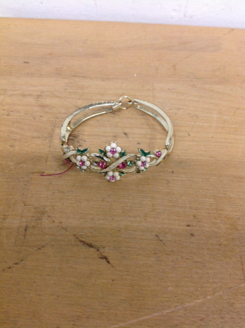 Bracelet- Enamel Pink Flowers