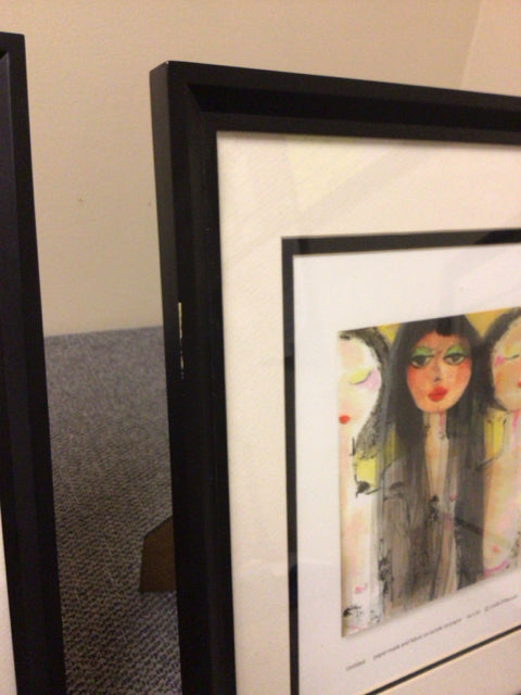 AS-IS 12 3/8" X 15 3/8" Black Standing Framed Female Face Print(Frame Damage)