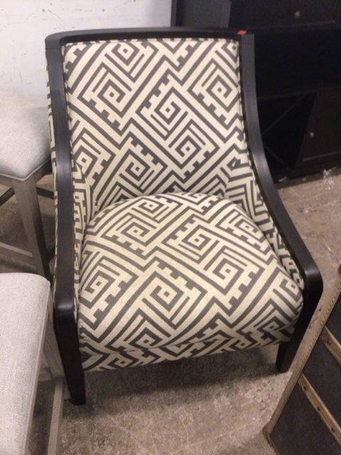 Wood Framed Cream & Grey Geometric Upholstered Chair