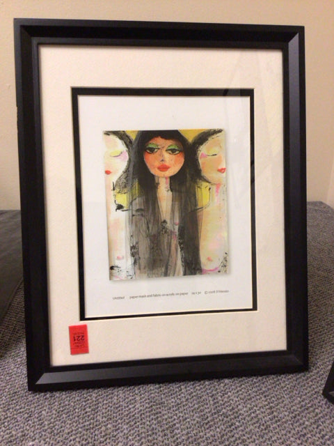 AS-IS 12 3/8" X 15 3/8" Black Standing Framed Female Face Print(Frame Damage)