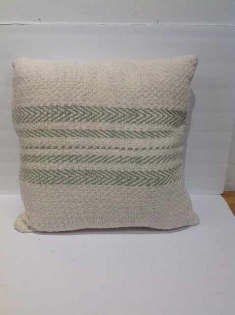 Tan Linen Pillow w/Green Stripes