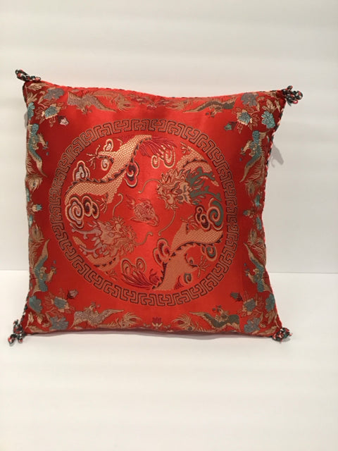 Red Silk Oriental Design Pillow