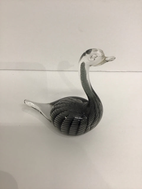 Signed Black Art Glass Swan