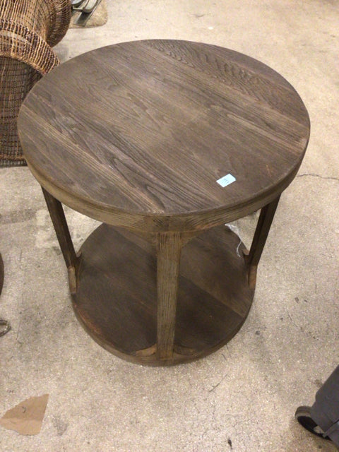 Round Brown Wood End Table