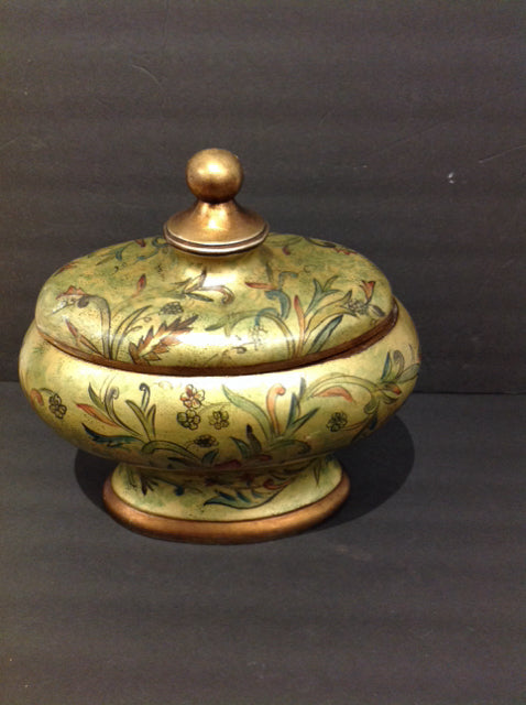 12" Oval Gold Urn w/Painted Flowers