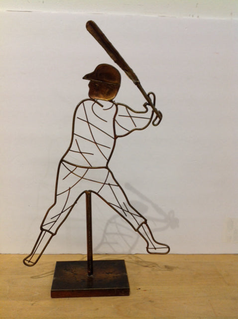 18" Bronze Color Metal Baseball Player Sculpture