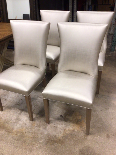 Set Of 4 Silver Floral Back Dining Chairs
