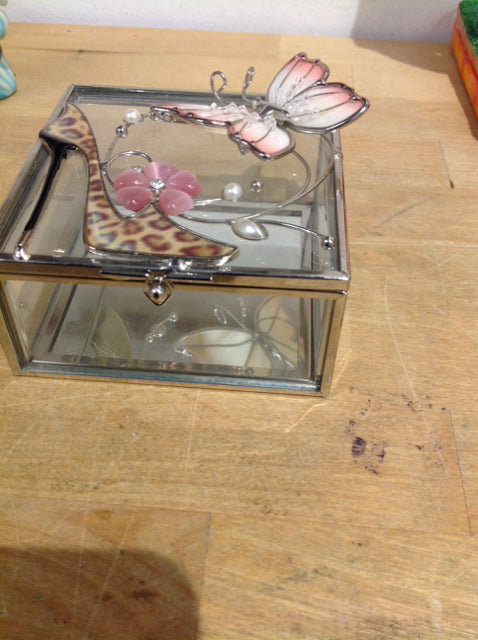 Glass Flower Shoe Trinket Box