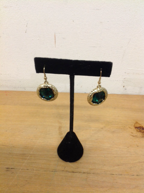 Earrings- Gold Green Stones