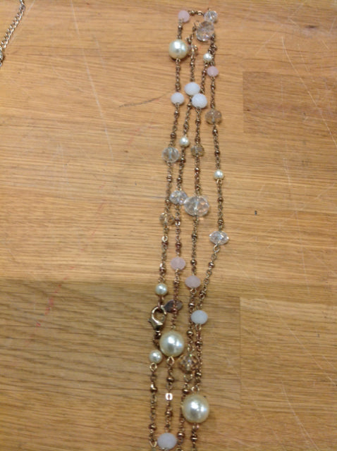 Necklace- Long Silver Pearls & Crystals