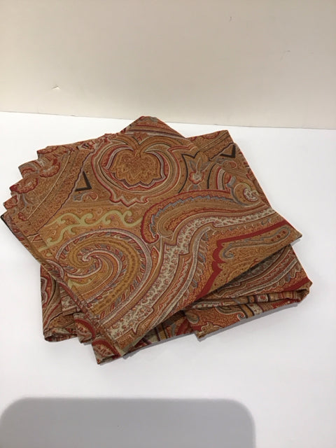 Set/6 Red/Beige Gold Paisley Napkins
