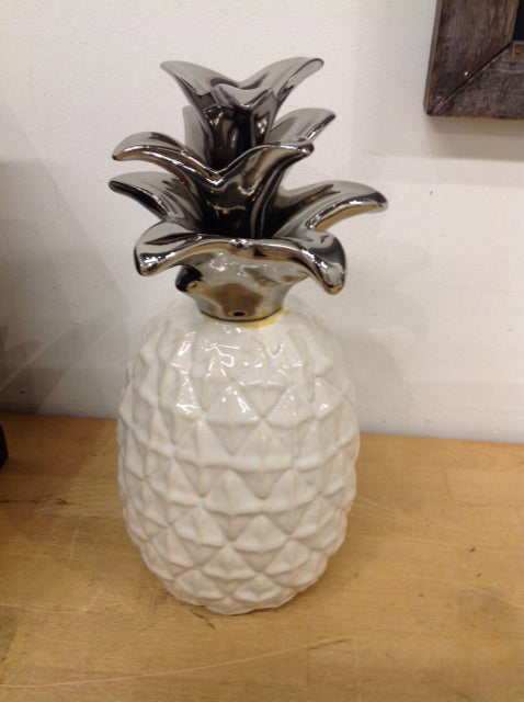 12" White & Silver Ceramic Pineapple