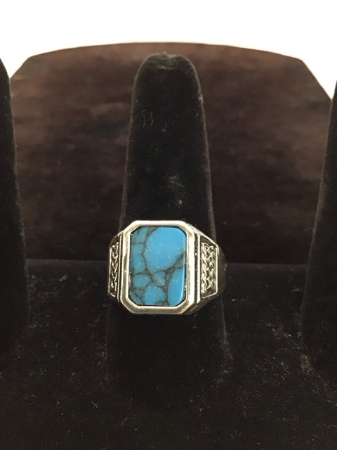 Men's Silver Ring w/Rectangular Turquoise