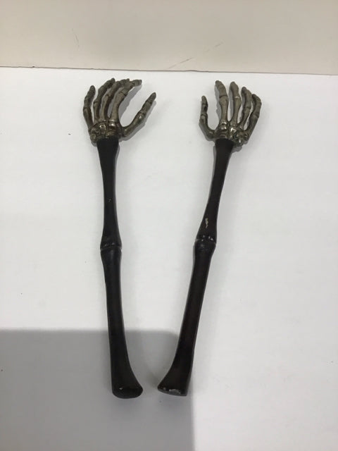 Pair Black Skeleton Hands Serving Forks