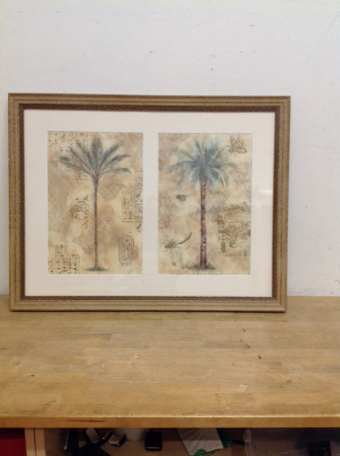 34.5x27 Framed Vtg Palm Tree Study Diptych