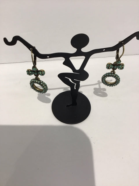 Gold Dangle Earrings w/Green Stones