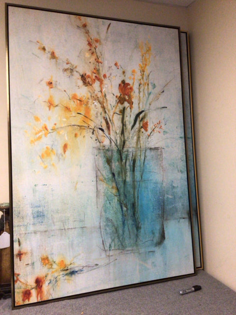 41 3/8" X 61" Black & Gold Framed Floral Print On Canvas
