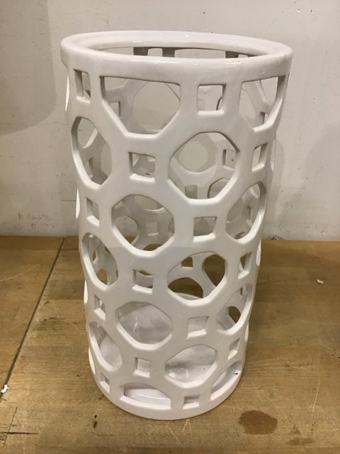 13" White Ceramic Candle Lantern Holder