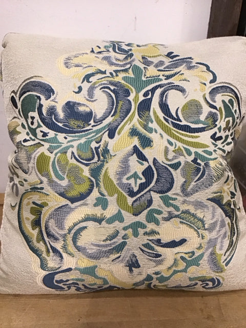 20" Floral Jacquard Print Blue And Yellow Pillow