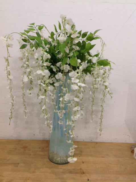 22" Iridescent Glass Vase w/Wisteria Flowers