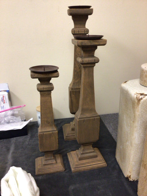 Set Of 3 Global Views Wood Candle Holders