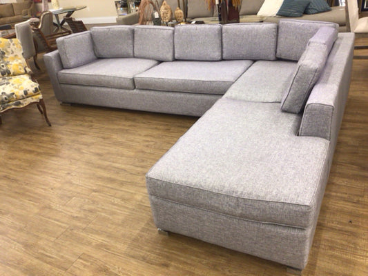 William P. Custom Grey Fabric L Shape Two Pc Sectional