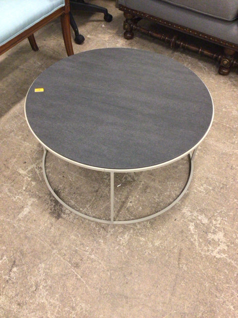 AS-IS Round Slate Top Metal Base Coffee Table(Some Discolor)