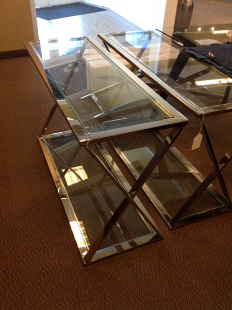47x18" Chrome Console w/Glass AS-IS Scratches