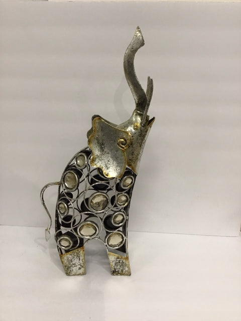 18" Silver Metal Elephant w/Clear Beads