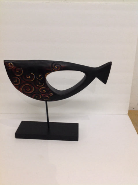 13" Carved Wood Whale Sculpture w/Base