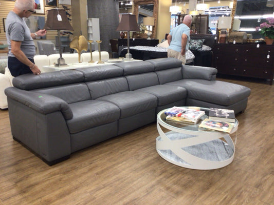 Natuzzi Grey Leather 4 PC Power Reclining Sectional