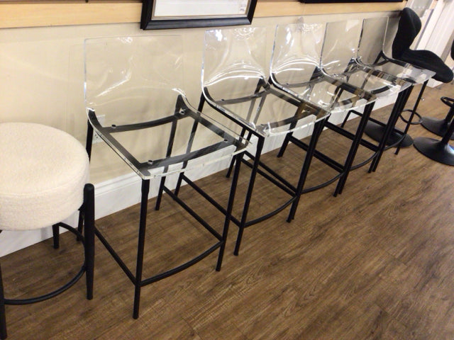 Set Of 5 CB2 Chiaro Clear Acrylic Counter Stool with Black Legs