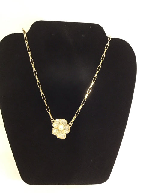 Cartier Style Gold Necklace w/Flower