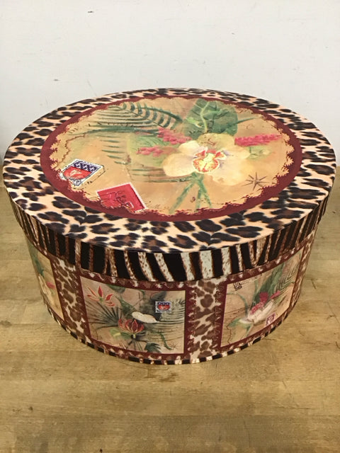 Set Of 3 Round Floral & Animal Print Decorative Boxes