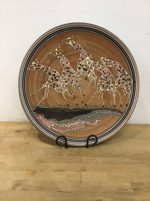 19" Ceramic Painted Giraffe Bowl W/Stand
