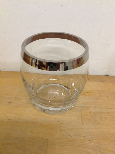 Vase- 7" Silver Rim Clear Glass